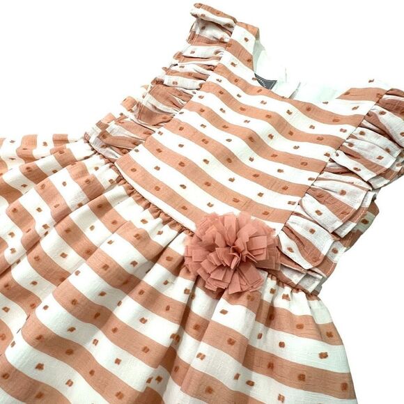 Pippa & Julie Girls Striped Sleeveless Ruffle Dress White & Tan Size 5 - Picture 3 of 10